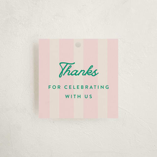 This is a peony baby shower favor tags with standard by Olivia Raufman called preppy confetti printing on signature in tag