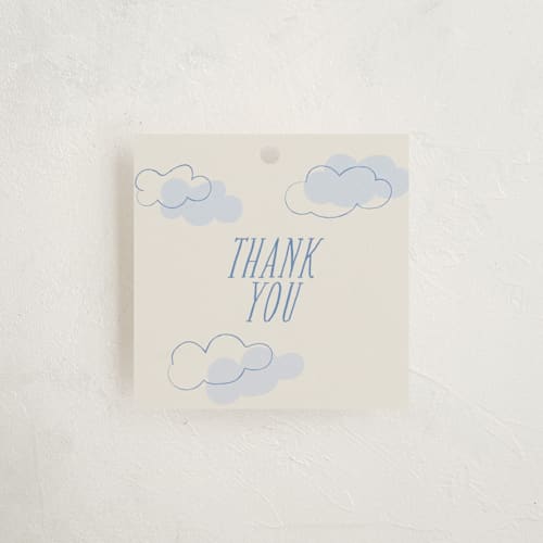 This is a sky baby shower favor tags with standard by Vera Lim called fly with me printing on signature in tag