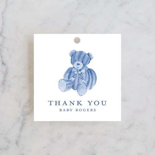 This is a gardenia baby shower favor tags with standard by Pati Cascino called french teddy bear printing on signature in tag