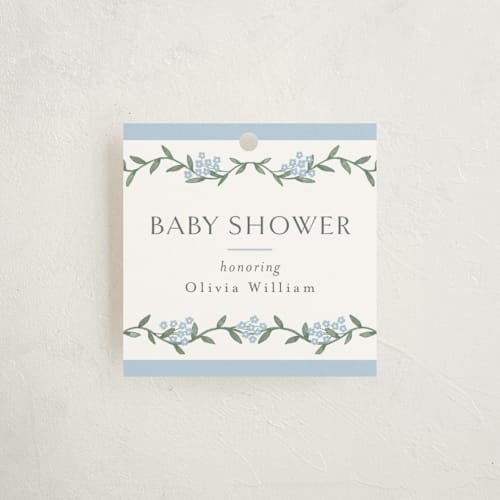 This is a sky baby shower favor tags with standard by Christy Hy Lee called simple garland printing on signature in tag