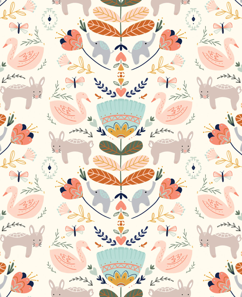 This is a white wall murals with standard by Angel Walker called folk animal and floral