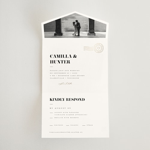 This is a snow all in one wedding invitations with foil pressed by FRANI called golden stamp printing on value cover in all-in-one