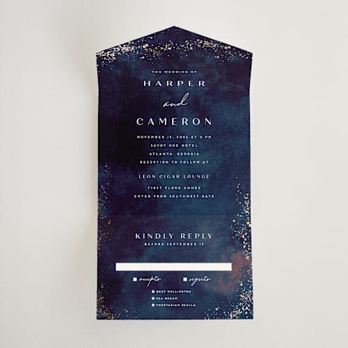 This is a deep sea all in one wedding invitations with foil pressed by chocomocacino called oponki printing on value cover in all-in-one