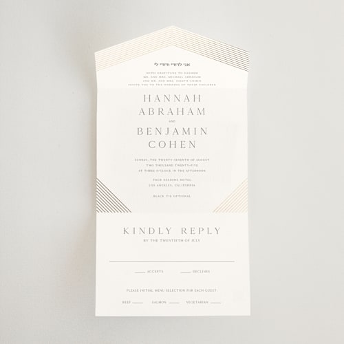 This is a slate all in one wedding invitations with foil pressed by Vanessa Doyle called song of solomon printing on value cover in all-in-one