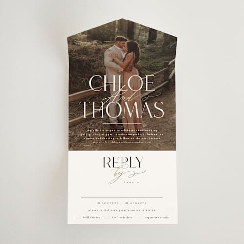 This is a silk all in one wedding invitations with foil pressed by Kelly Schmidt called overlay printing on value cover in all-in-one