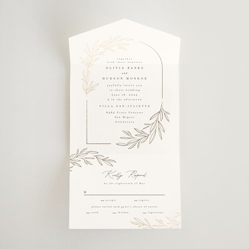 This is a ink all in one wedding invitations with foil pressed by Kristie Kern called bianca printing on value cover in all-in-one