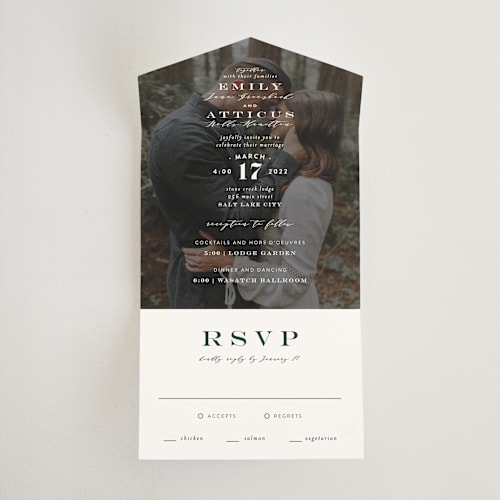 This is a diamond all in one wedding invitations with standard by Amy Payne called picture perfect printing on value cover in all-in-one