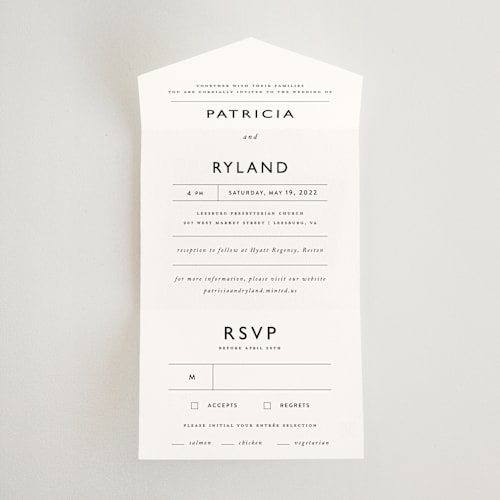 This is a snow all in one wedding invitations with standard by That Girl Press called ordered grace printing on value cover in all-in-one