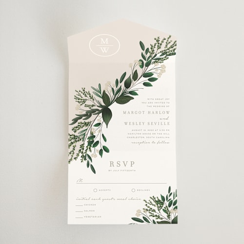 This is a cypress all in one wedding invitations with standard by Kaydi Bishop called watermark printing on value cover in all-in-one