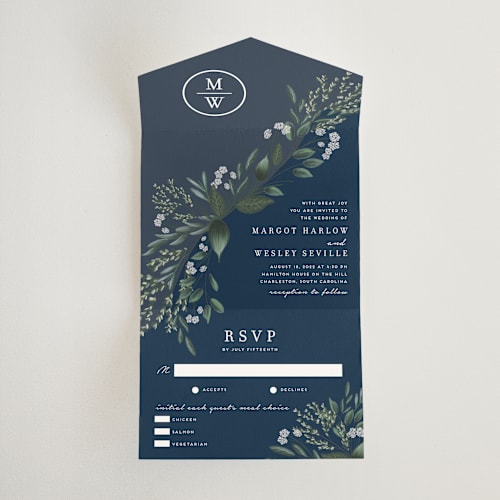 This is a provence all in one wedding invitations with standard by Kaydi Bishop called watermark printing on value cover in all-in-one