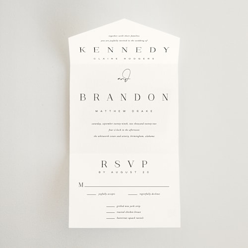 This is a sugar all in one wedding invitations with standard by Jessica Williams called the space between printing on value cover in all-in-one