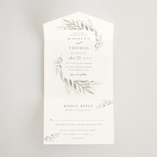 This is a linen all in one wedding invitations with standard by Carolyn Nicks called sweeping printing on value cover in all-in-one