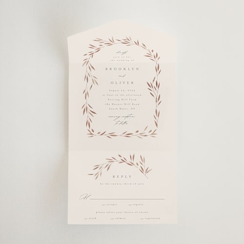 This is a harvest all in one wedding invitations with standard by Kristie Kern called lennox printing on value cover in all-in-one