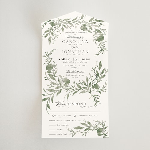 This is a meadow all in one wedding invitations with standard by Melanie Kosuge called carolina printing on strathmore in all-in-one