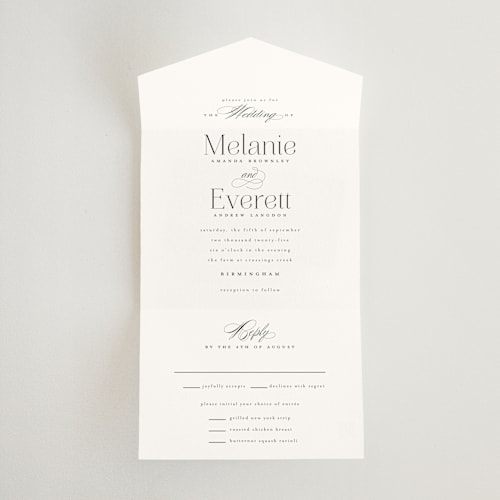 This is a chantilly all in one wedding invitations with standard by Jessica Williams called pearl printing on strathmore in all-in-one