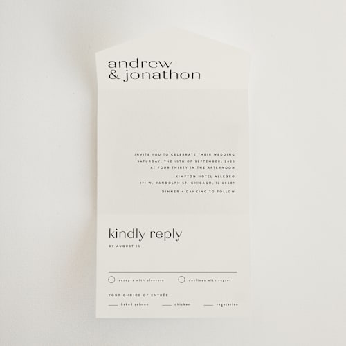 This is a linen all in one wedding invitations with standard by JoAnn Jinks called align printing on strathmore in all-in-one