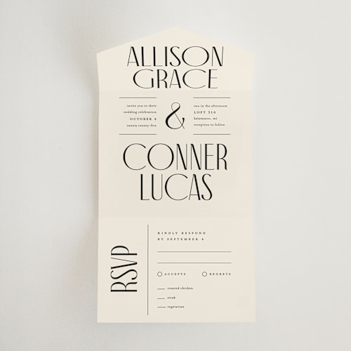 This is a daydream all in one wedding invitations with standard by Pixel and Hank called all type printing on strathmore in all-in-one