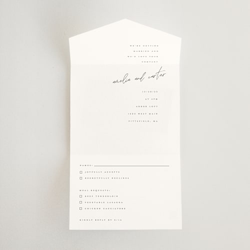 This is a bridal veil all in one wedding invitations with standard by Up Up Creative called slate printing on strathmore in all-in-one