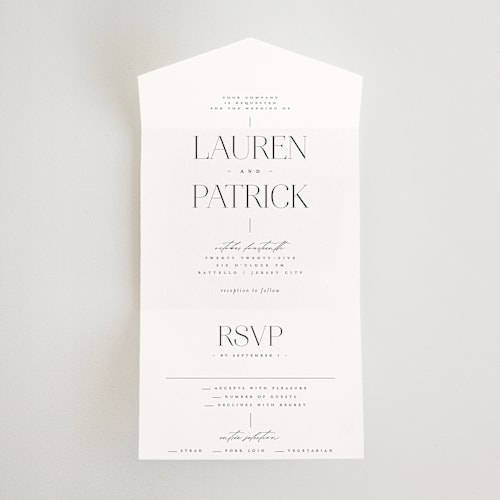 This is a moon all in one wedding invitations with standard by Heather Cairl called modern type printing on strathmore in all-in-one