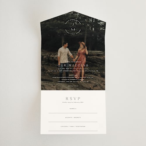 This is a opal all in one wedding invitations with standard by Jennifer Postorino called picture perfect printing on strathmore in all-in-one