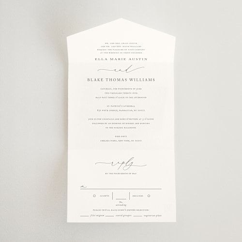 This is a linen all in one wedding invitations with standard by Jennifer Postorino called breathe printing on signature in all-in-one