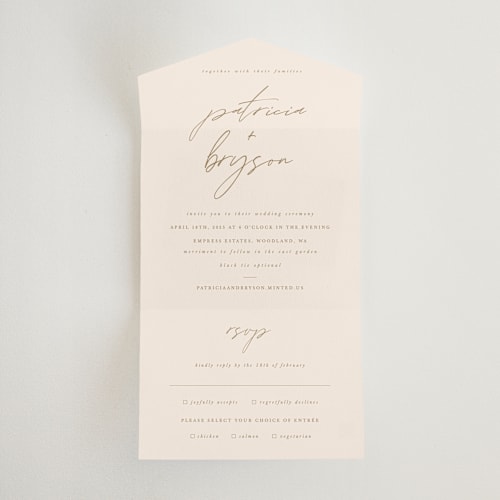 This is a linen all in one wedding invitations with standard by Brandy Folse called everlasting love printing on signature in all-in-one