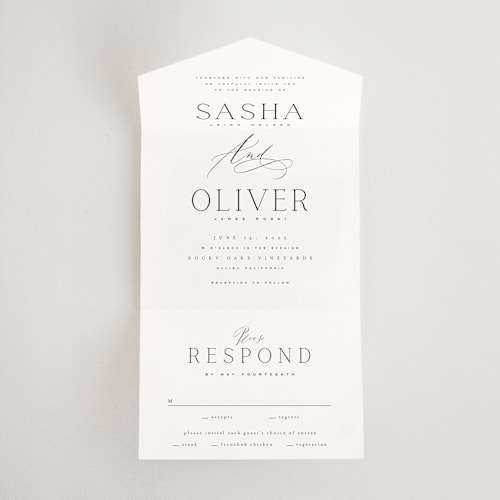 This is a ink all in one wedding invitations with standard by Kristie Kern called ashbury printing on strathmore in all-in-one