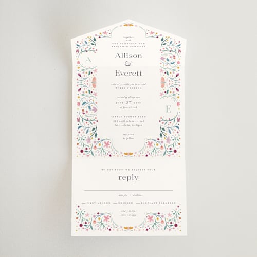 This is a wildflower all in one wedding invitations with standard by Ashley DeMeyere called delicate garden printing on strathmore in all-in-one