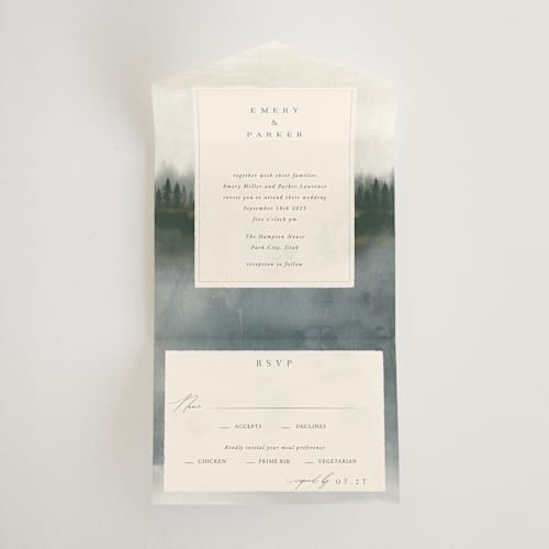 This is a natural all in one wedding invitations with standard by Robert and Stella called lakefront printing on strathmore in all-in-one
