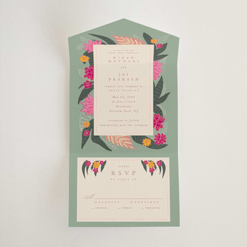 This is a patta all in one wedding invitations with standard by Creo Study called phool bahar printing on value cover in all-in-one