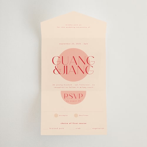 This is a blossom all in one wedding invitations with standard by Hudson meet Rose called unity printing on value cover in all-in-one