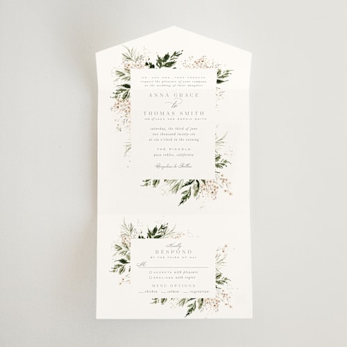 This is a porcelain all in one wedding invitations with standard by Leah Bisch called grace printing on signature in all-in-one