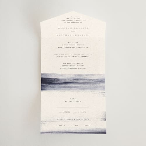 This is a horizon all in one wedding invitations with standard by Sumak Studio called stillness printing on strathmore in all-in-one