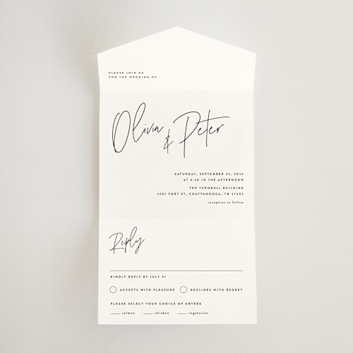 This is a cloud all in one wedding invitations with standard by JoAnn Jinks called signed printing on value cover in all-in-one