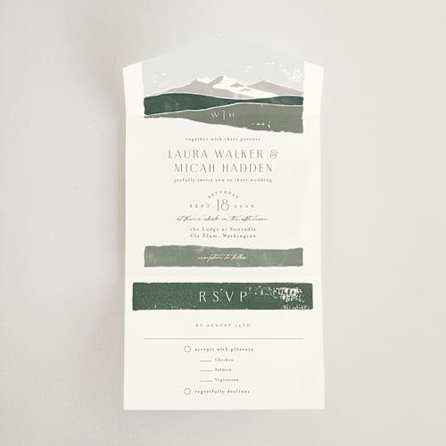 This is a grass all in one wedding invitations with standard by Alethea and Ruth called foothills printing on strathmore in all-in-one