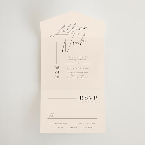 This is a creampuff all in one wedding invitations with standard by Carolyn MacLaren called modern aligned printing on value cover in all-in-one