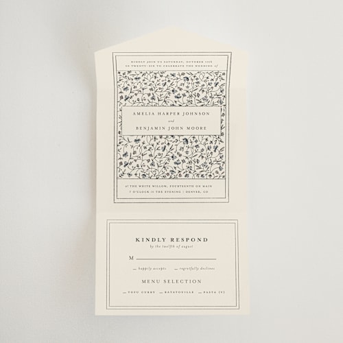 This is a almond all in one wedding invitations with standard by Stephanie Hawkes called hansen printing on strathmore in all-in-one