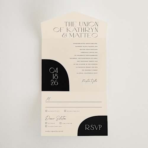 This is a ecru all in one wedding invitations with standard by Erica Krystek called contour printing on strathmore in all-in-one