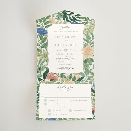 This is a garden all in one wedding invitations with standard by Elly called floral garden printing on strathmore in all-in-one