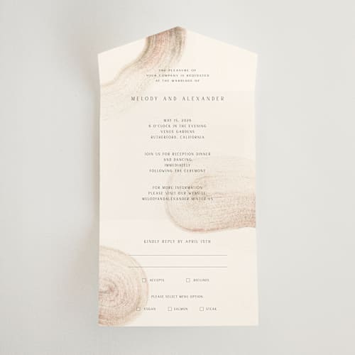 This is a sand all in one wedding invitations with standard by Sumak Studio called gentleness printing on strathmore in all-in-one