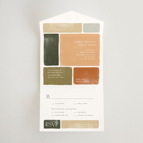 This is a moss all in one wedding invitations with standard by Robert and Stella called concord printing on strathmore in all-in-one