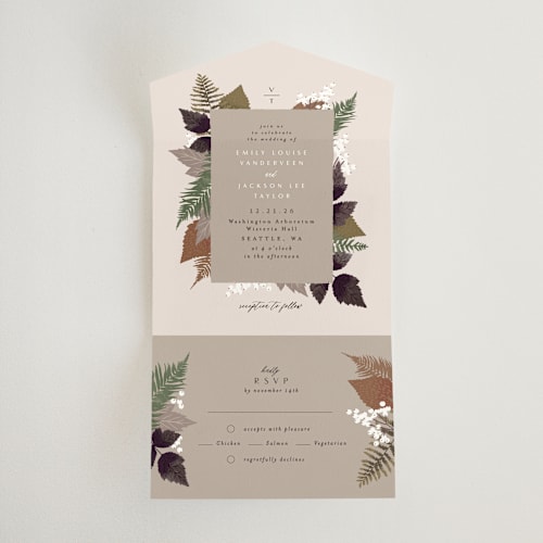 This is a natural all in one wedding invitations with standard by Alethea and Ruth called autumnal printing on strathmore in all-in-one