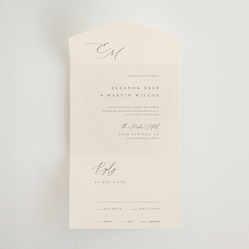 This is a linen all in one wedding invitations with standard by Kelly Schmidt called corner printing on signature in all-in-one