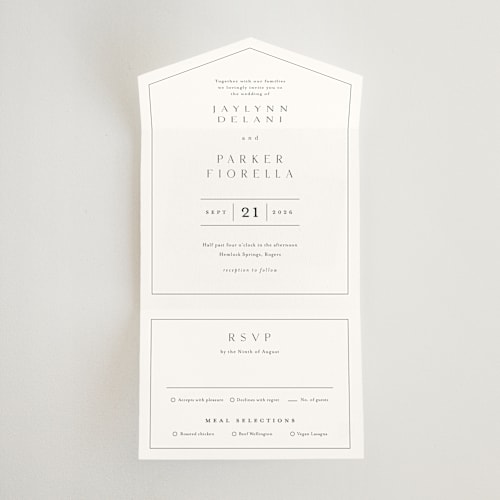 This is a cotton all in one wedding invitations with standard by Stacey Meacham called warm affection printing on signature in all-in-one