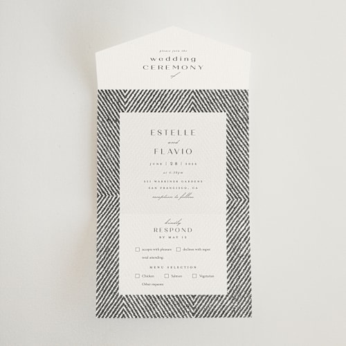 This is a noir all in one wedding invitations with standard by FRANI called elegant ethno printing on strathmore in all-in-one