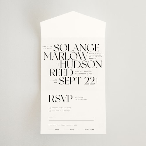 This is a brise all in one wedding invitations with standard by Pati Cascino called carino printing on strathmore in all-in-one
