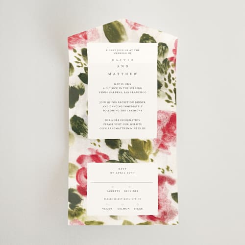 This is a bush all in one wedding invitations with standard by Sumak Studio called wild roses printing on strathmore in all-in-one