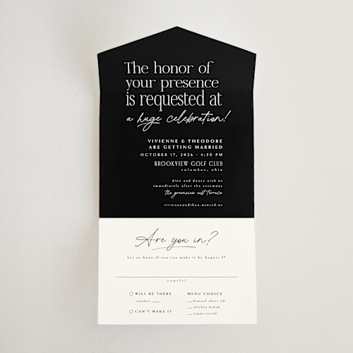 This is a jet all in one wedding invitations with standard by Lea Delaveris called a formal request printing on strathmore in all-in-one