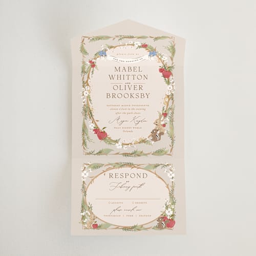 This is a forest floor all in one wedding invitations with standard by Erin L. Wilson called disney's snow white someday printing on strathmore in all-in-one
