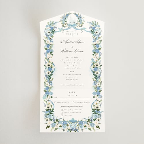 This is a bluebell all in one wedding invitations with standard by Susan Moyal called disney's cinderella fairytale printing on strathmore in all-in-one